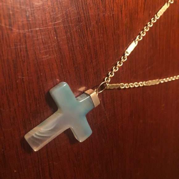 12k Gold Foreign Chain with Stone Cross Pendant - Picture 1 of 8